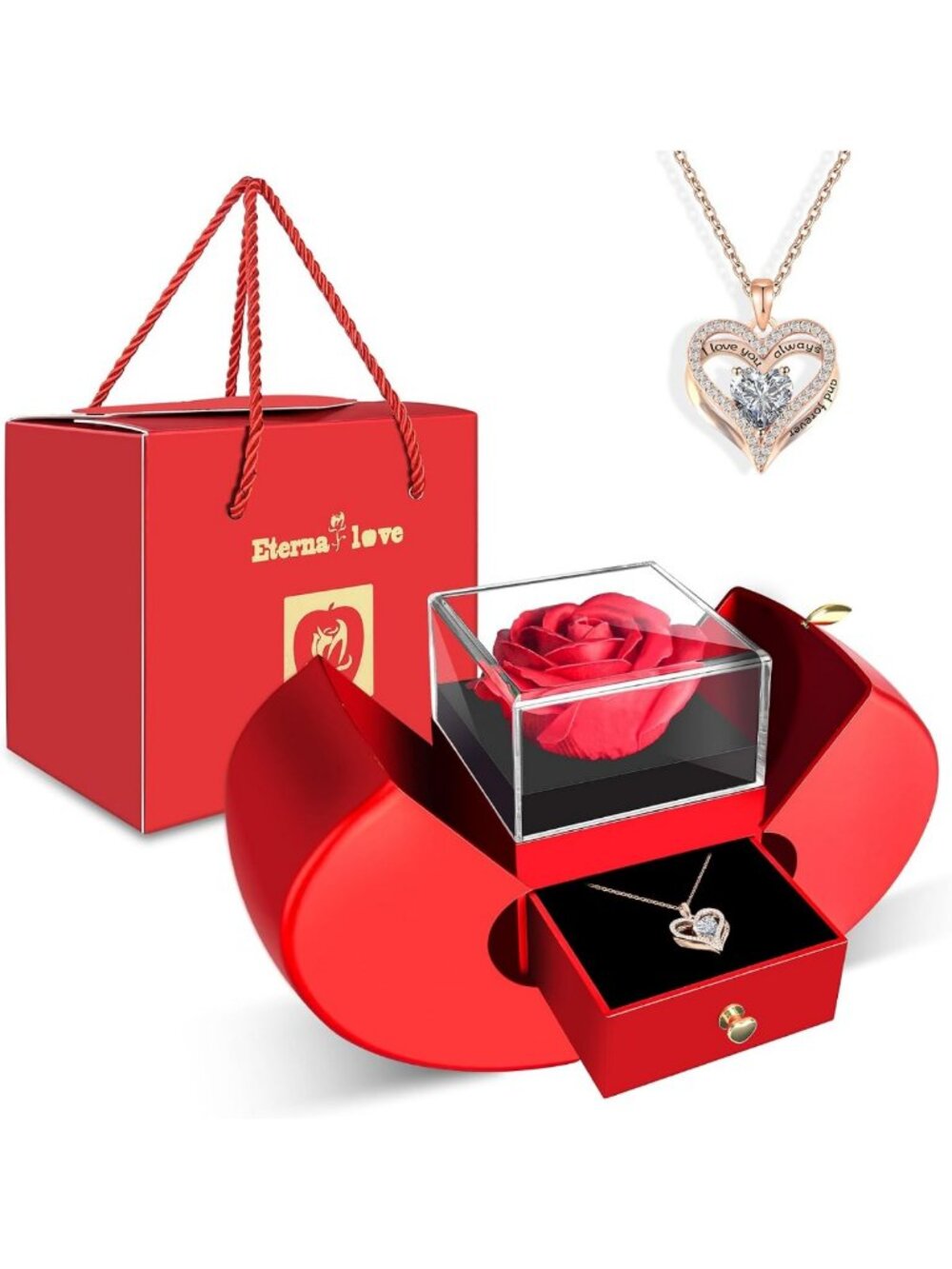 Red Rose Heart Necklace - Perfect Gift for Mom, Girlfriend, Women on Special